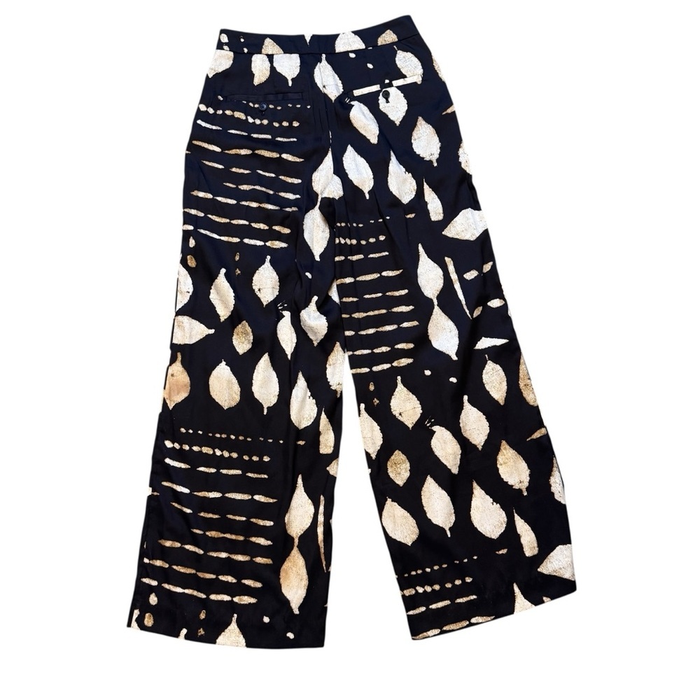 NWT Banana Republic Silky Black and Tan Leaf Print Wide Leg Women's Pants Size 8 - Picture 3 of 11